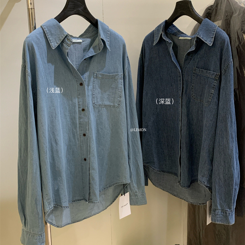 THE LIMON柠檬绿茶2025秋季牛仔衬衫女小众长袖上衣衬衣港风法式|undefined