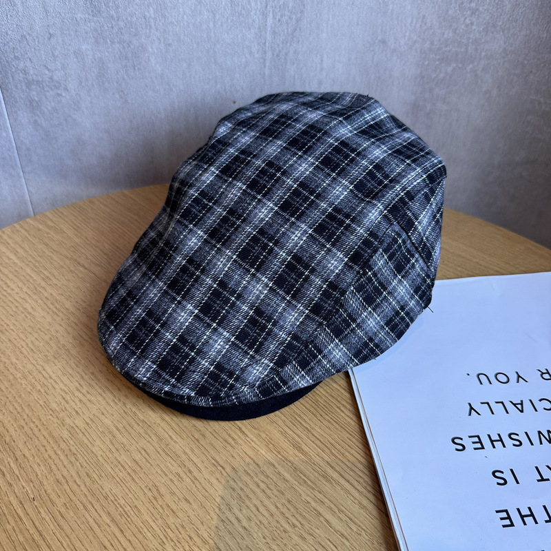 日系ins气氛感复古格子前进帽女秋冬百搭显脸小英伦贝雷帽子潮|undefined