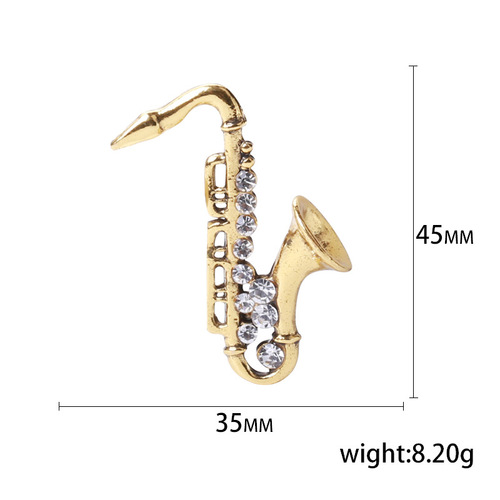 Stylish, Versatile Alloy Rhinestone-Encrusted Saxophone Brooch for Shirts, Coats, and Women's Accessories—Factory Wholesale