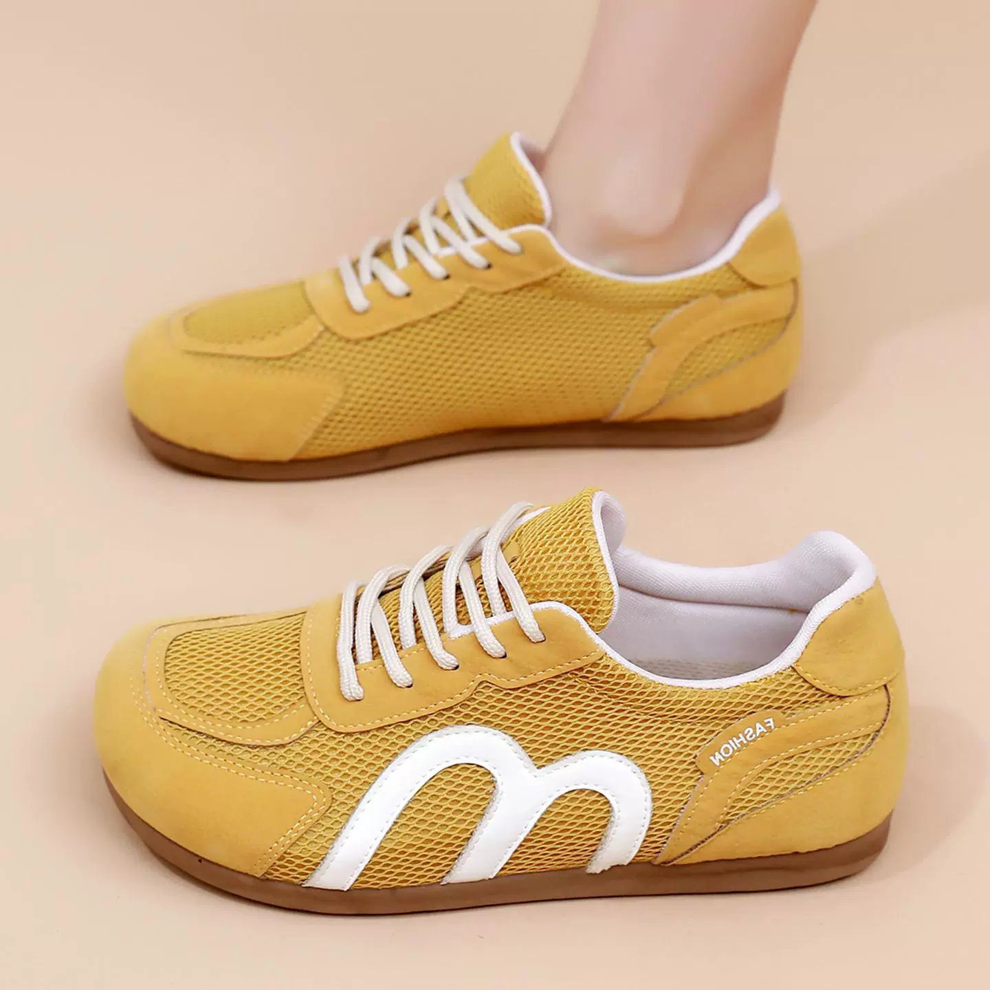 春秋新款鞋子女休闲运动女士网面透气单鞋复古德训鞋舒适百搭女鞋