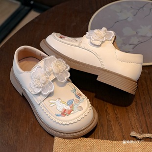 Girls' Small Leather Shoes 2025 New Soft-Soled Princess Shoes Embroidered Ancient Chinese Style with Horse-Faced Skirt Kidsren's Han Dynasty Shoes