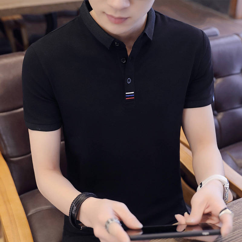 Camiseta de manga corta de los hombres de verano bordada más el tamaño camisa de polo de solapa jóvenes estudiantes camisa de fondo de media manga superior de color sólido