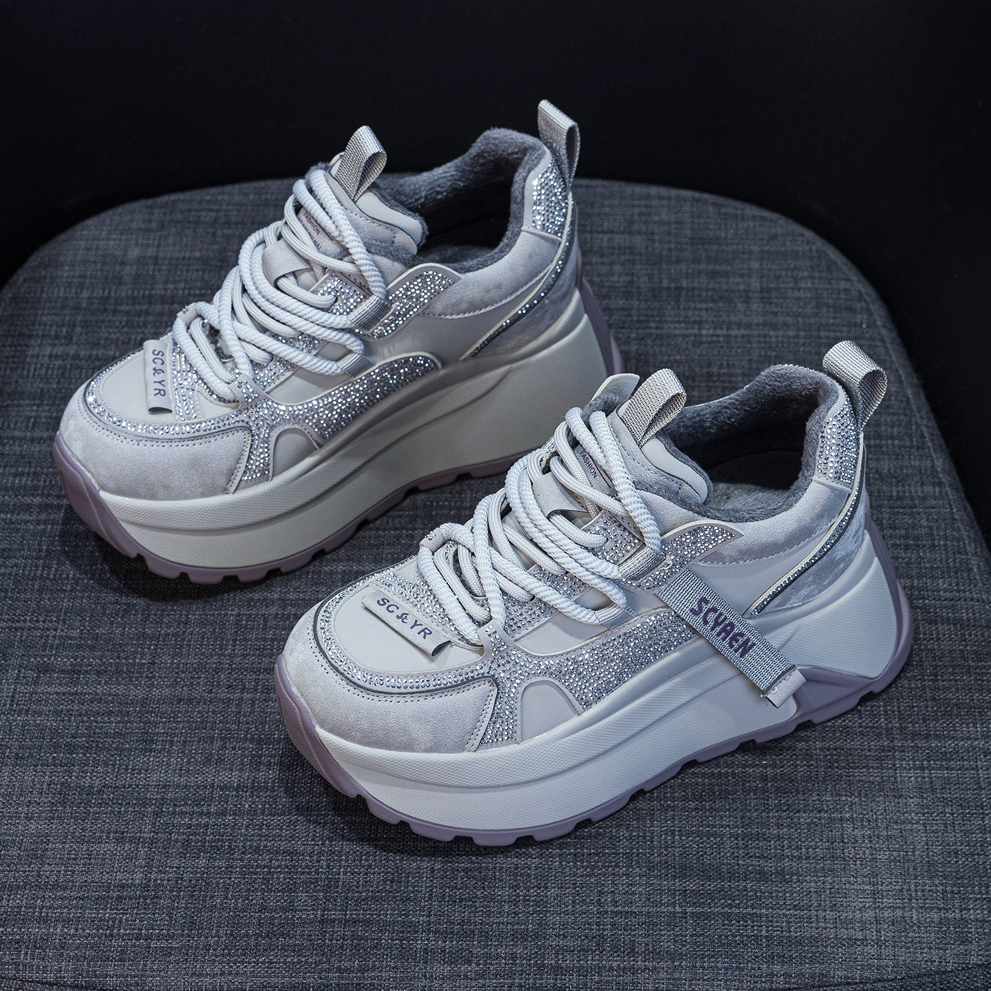 Giày sneaker nữ đế dày phong cách Forrest Gump xuân 2026 — M2927-1 màu mơ nhung lót lông, M2927-1 plus nhung màu xám, M2927-1 plus nhung kaki, M2927 màu khaki đơn chi tiết 19
