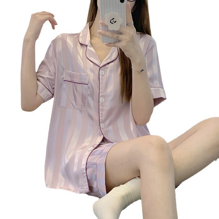 ins新款睡衣女单提花仿真丝冰丝长袖长裤韩版宽松可外穿家居服套|undefined