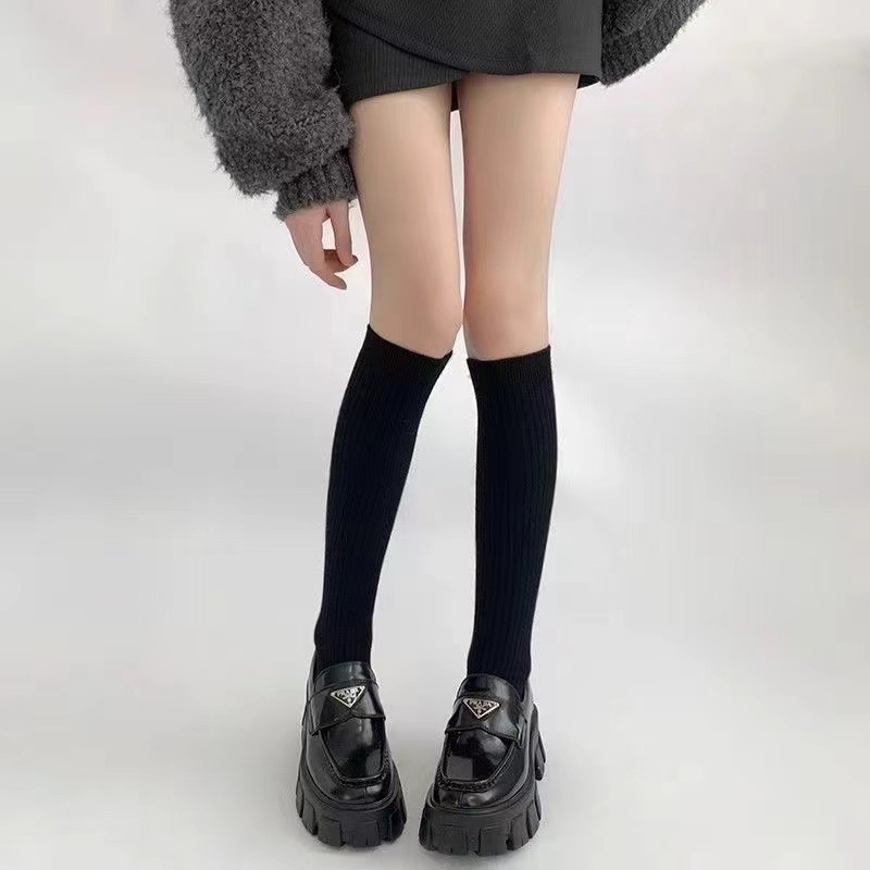 小腿袜堆堆袜秋季薄款竖条纹长筒女款学院风休闲运动白色中筒袜子|undefined