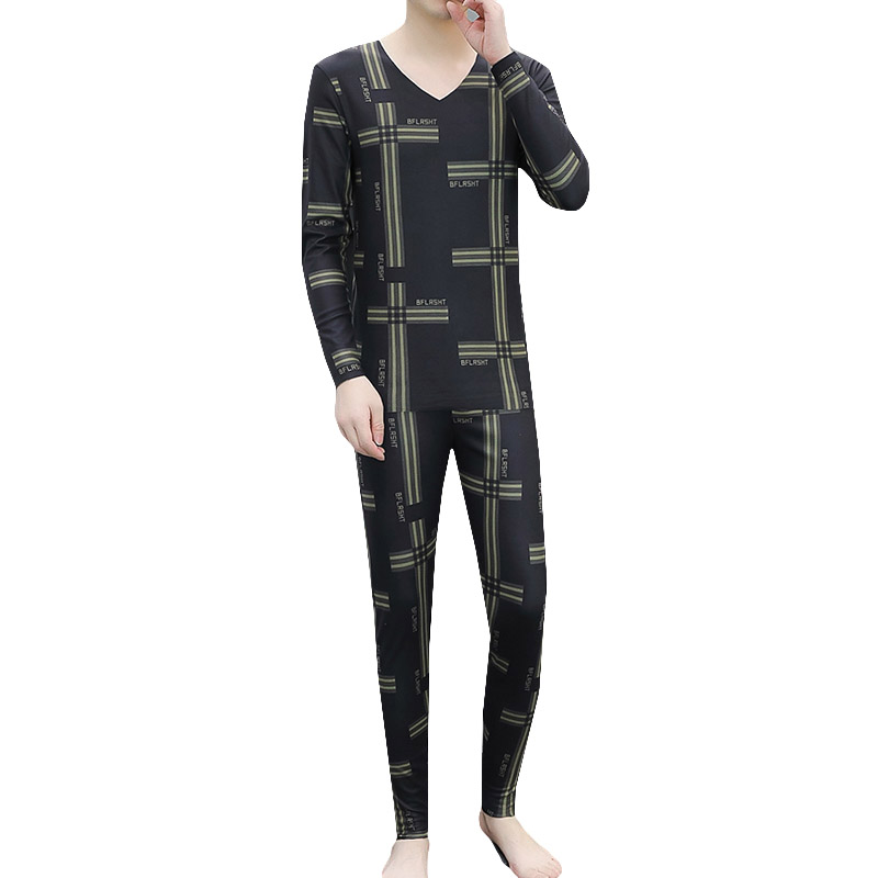 열 속옷 남성 양면 벨벳 세트 겨울 두껍게 매끄러운 V-목 바닥 셔츠 플러스 사이즈 가을 옷 가을 바지 세트