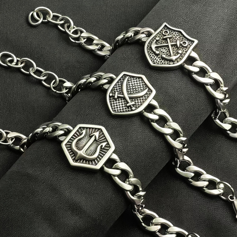 European and American Cross-Border Stainless Steel Anchor, Knife, Fork, Shield Bracelet, Hip-Hop Personalized Creative Men's Style Hand Jewelry Wholesale European and American Cross-Border Stainless Steel Anchor, Knife, Fork, Shield Bracelet, Hip-Hop Personalized Creative Men's Style Hand Jewelry Wholesale