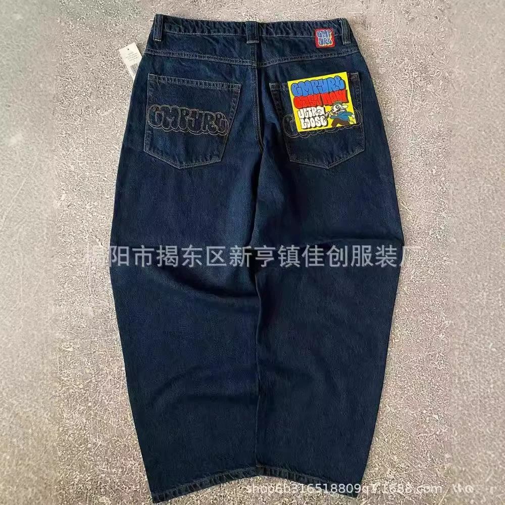 Американский уличный хип-хоп вышитые джинсы для мужчин и женщин 2024 лето новая мода повседневные свободные прямые джинсы