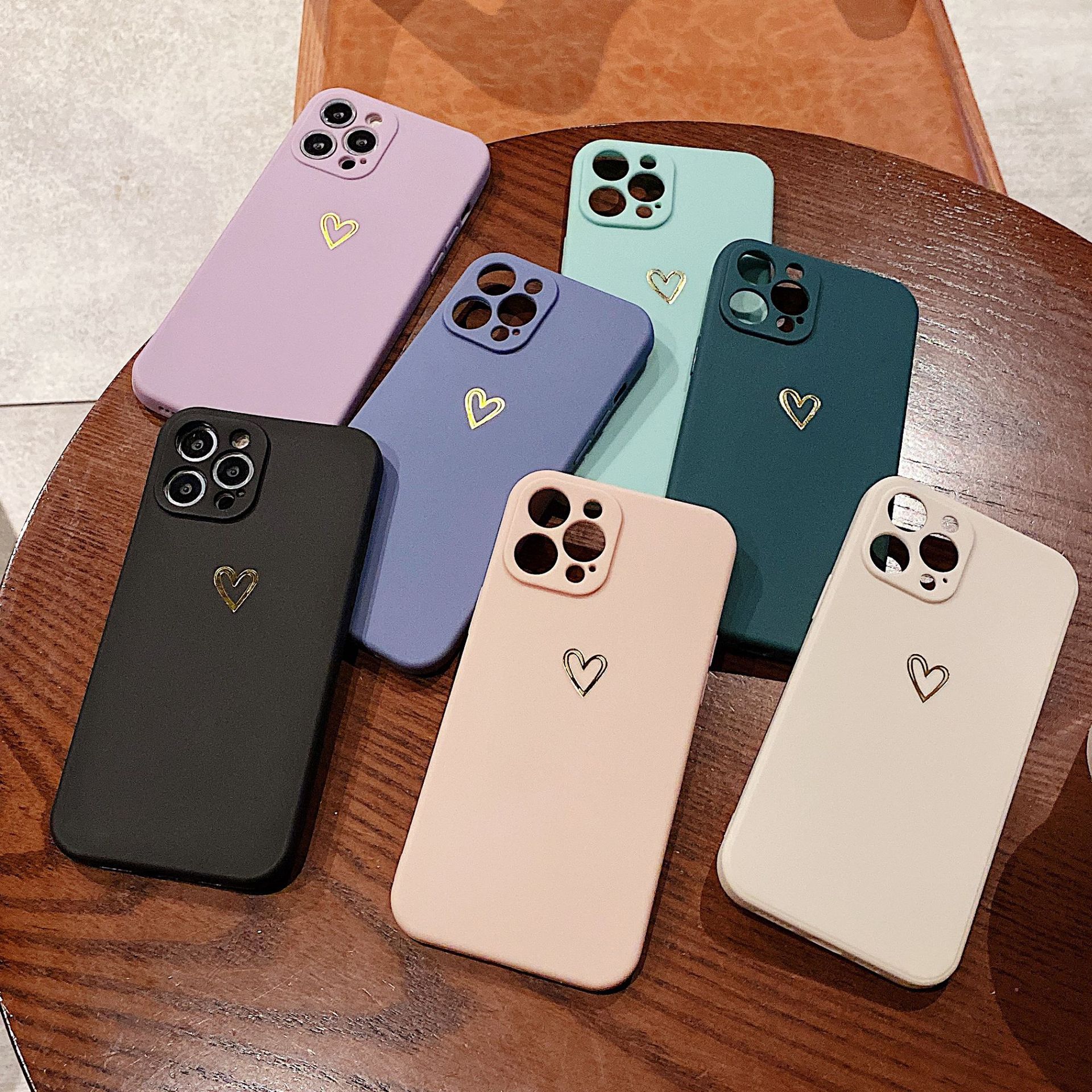 Hot Stamping Cut Out Heart Suitable for Apple 15Promax/12 Mobile Phone Case Samsung A51/S21Fe Protective Cover S23