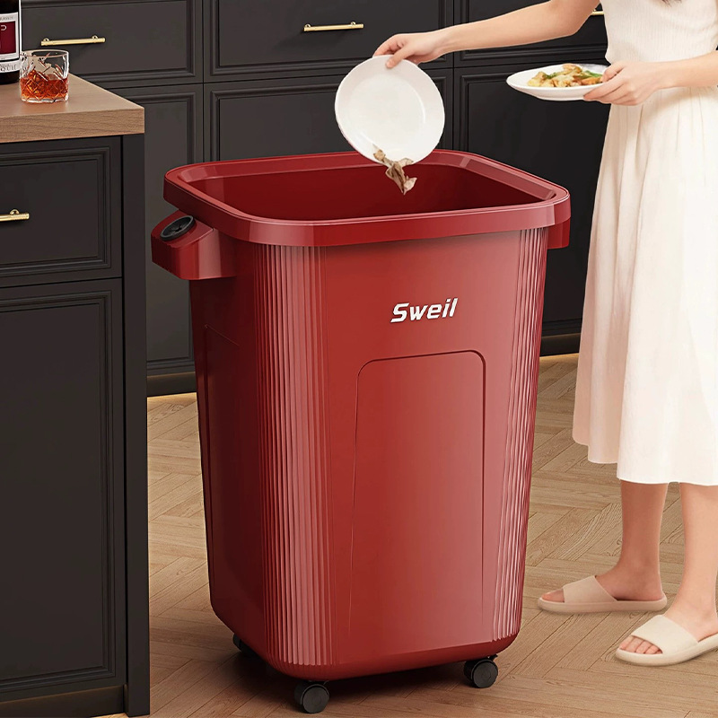Basura de cocina con ruedas doméstica de gran capacidad nueva de alto valor nominal simple y móvil cubo sanitario basura duradera
