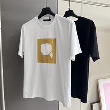 8873美系K尔男新款荃棉烫金方框卡通人头休闲宽松直筒圆领短袖T恤