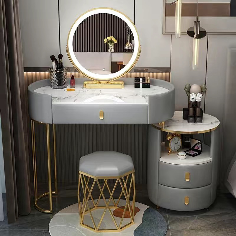 Gray gold 80cm table + cabinet + smart mirror + bird's nest chair