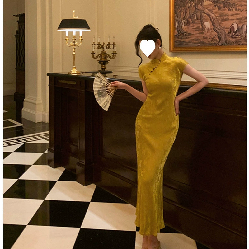 Высококачественное платье-чонсам с принтом для женщин, новое платье в китайском стиле с короткими рукавами, новый стиль лета 2025 года, шикарное и элегантное для женщин