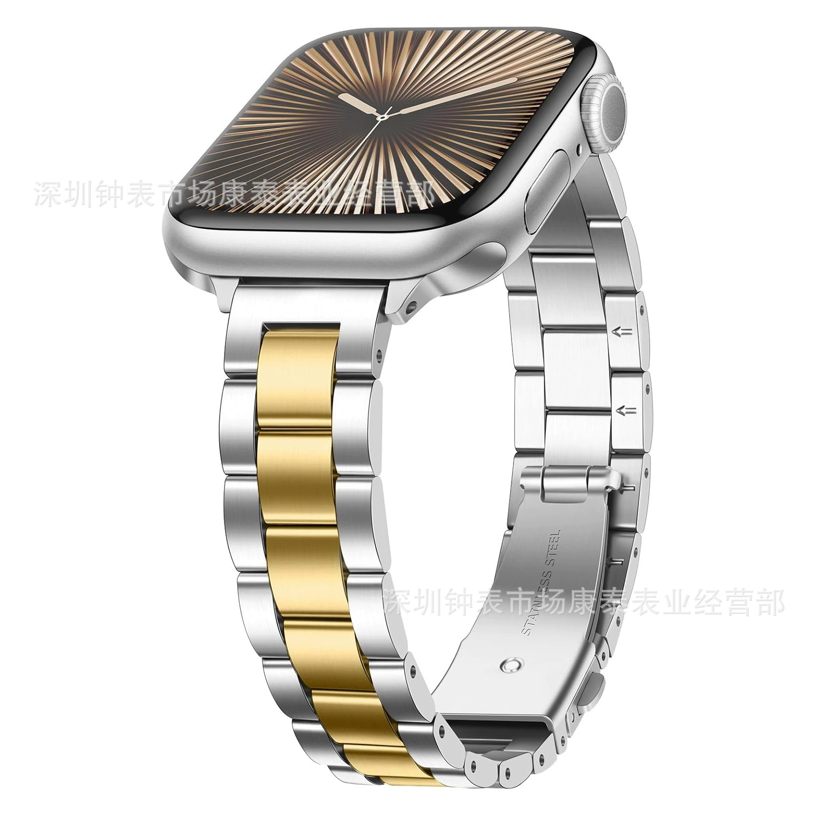 Подходит для ремешка Apple Watch10 поколения 14мм маленький трёхбусиновый ремешок iwatch маленький трёхбусиновый цельностальной ремень