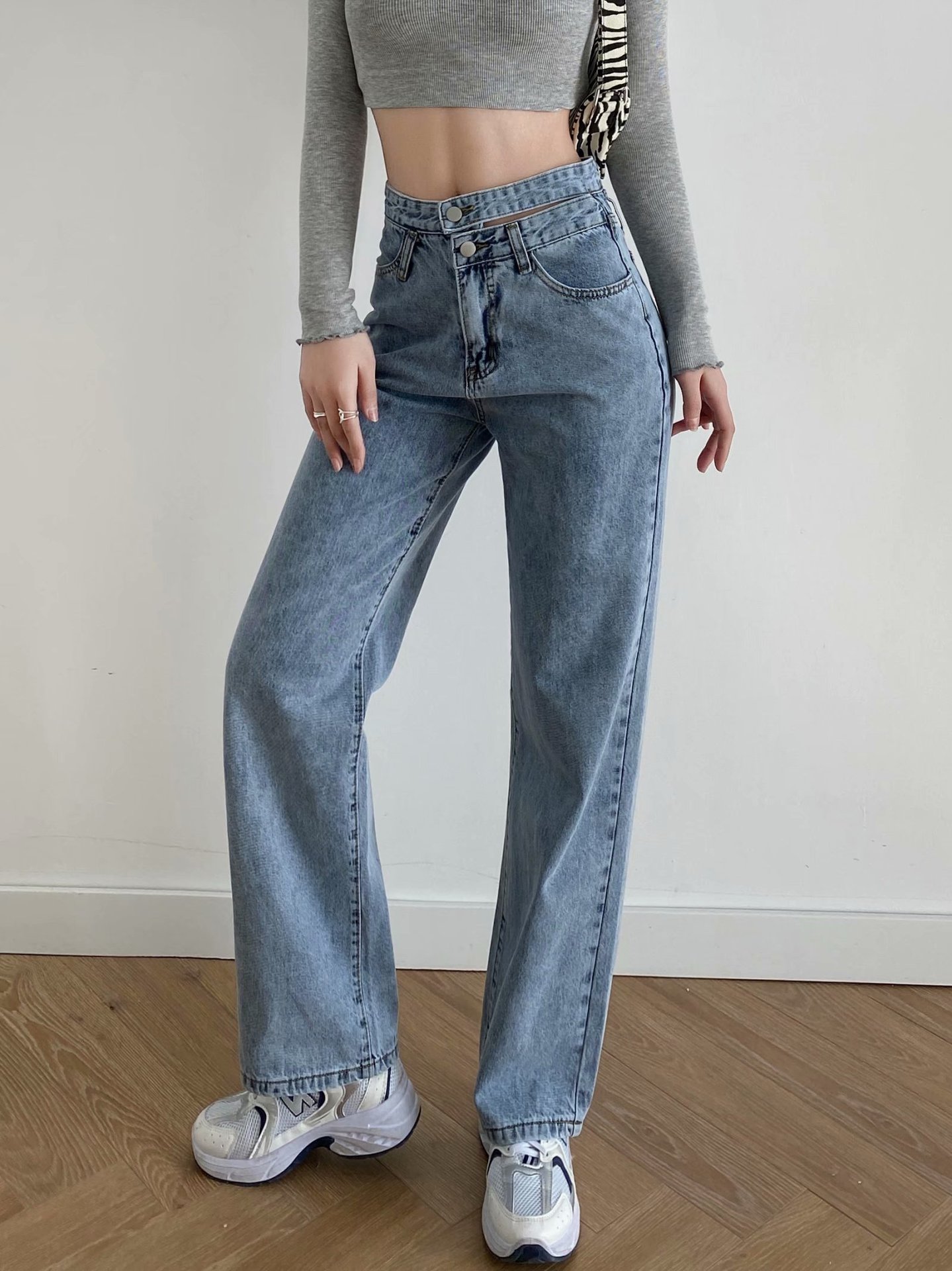 waist asymmetrical straight jeans  NSAM32375