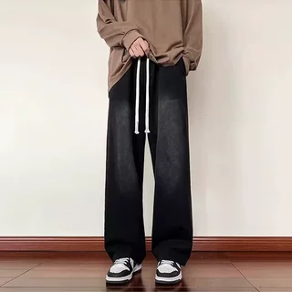 美式潮流复古水洗做旧夏季牛仔裤男宽松直筒阔腿显瘦百搭休闲长裤