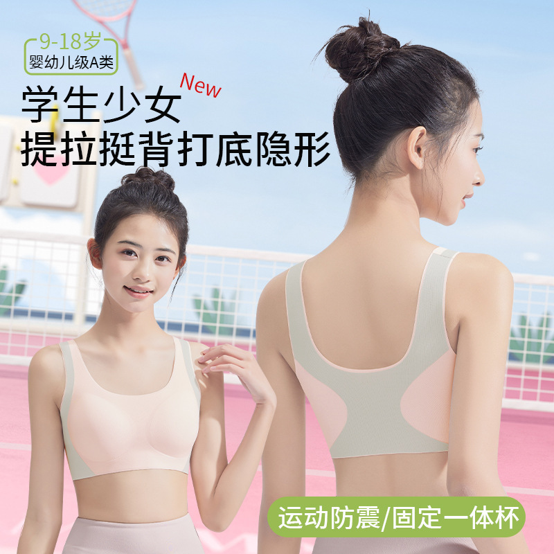 Seamless Sports Bra for Developing Girls, High Elasticity, Non-Restrictive, Shockproof, Anti-Bump, Three-Stage Vest Bra for Students