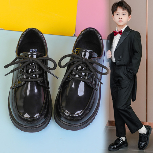 Boys' Soft Sole Leather Shoes Spring and Autumn New Arrival Black Children's Medium and Large Size School Performance Shoes