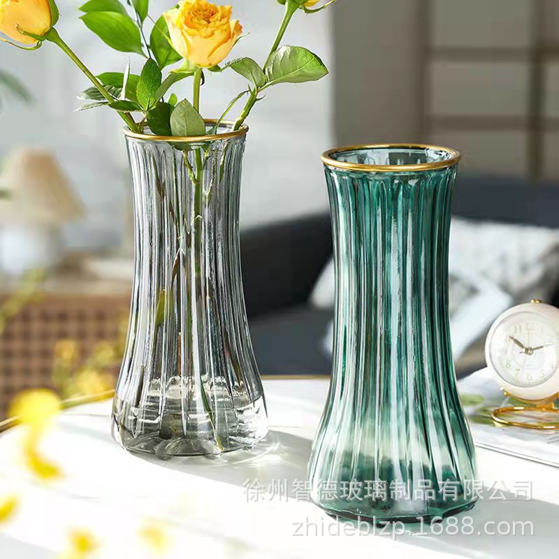 Luz al por mayor lujo creativo oro florero flores arreglo floral Rosa bambú rico rábano verde hidropónico decoración de escritorio