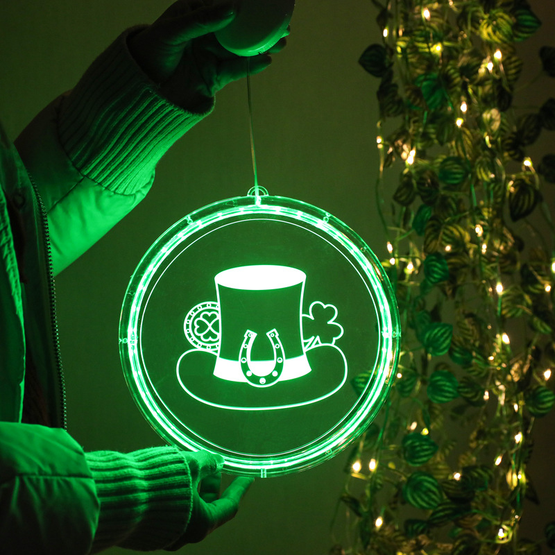 Cross border Electricity supplier Ireland Sepat Tricker festival decorate LED Coloured lights green Hat Clover 3D Hanging lamp