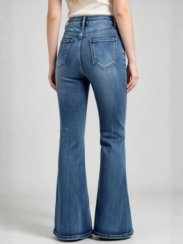 Jeans Acampanados para Mujer de Mezclilla de Algodón, Cintura Alta, Alta Elasticidad, para Uso Casual image 5
