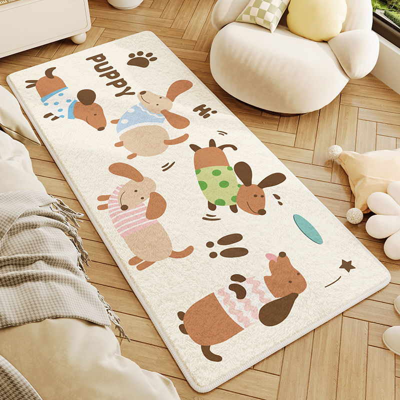 Cartoon Dog Imitation Cashmere Living Room Carpet Stain-Resistant Coffee Table Mat Sofa Easy-Care Non-Slip Floor Mat Bedroom Bedside Blanket