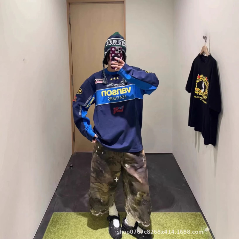 In-Stock Independent Brand 26Ss Leathers L/S Top Collaboration Color-Block Embroidered Long-Sleeve T-Shirt In-Stock Independent Brand 26Ss Leathers L/S Top Collaboration Color-Block Embroidered Long-Sleeve T-Shirt