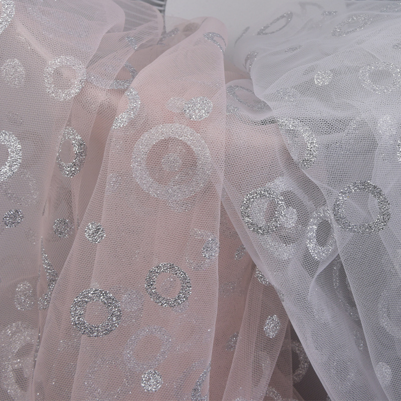 新款圈圈网纱印金网布 网纱公主裙连衣裙婚纱礼服面料