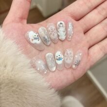 JX圣诞美甲纯手工捏捏雪人可爱穿戴式甲片冰透高级感穿戴甲批发