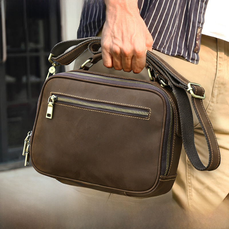 Black Angel retro Crazy Horse cowhide portable dual-use men's shoulder messenger bag first layer cowhide men's bag in stock