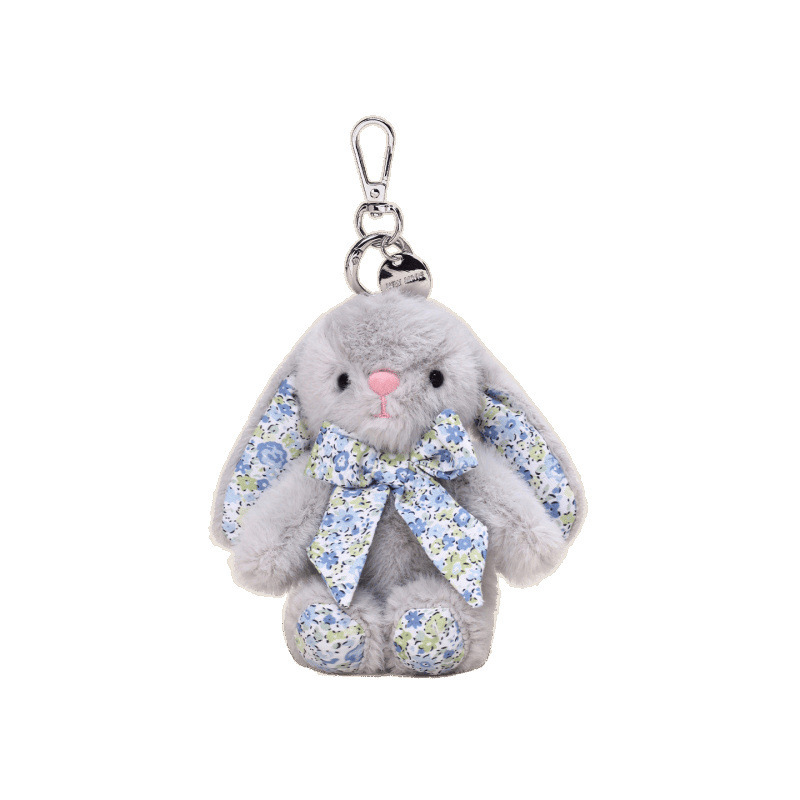 オリジナル本物の 15 センチメートル花蝶ネクタイウサギぬいぐるみキーホルダーペンダント癒しのコンパニオン人形ギフト卸売|undefined