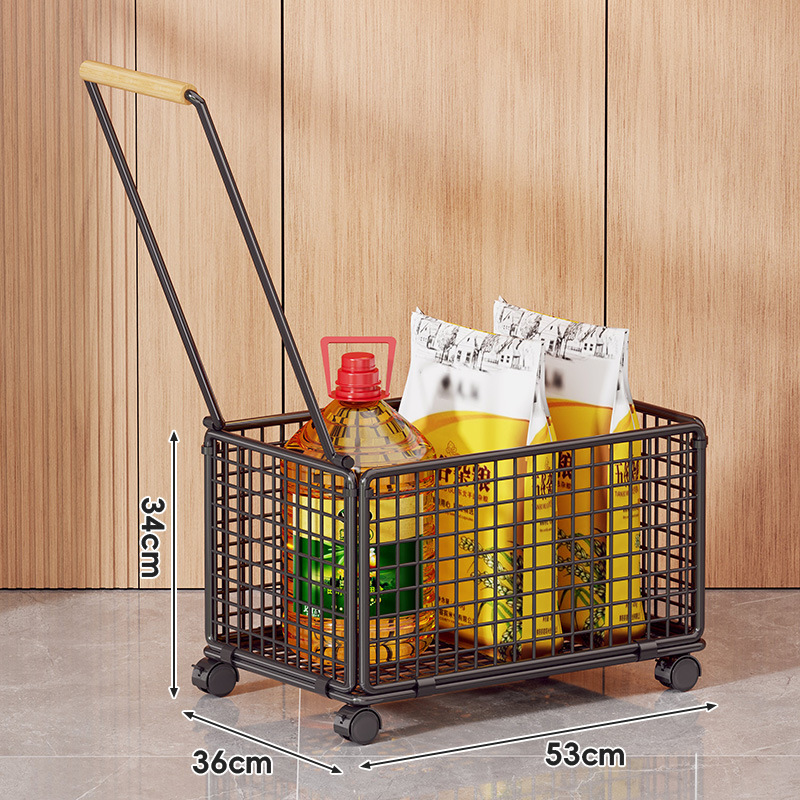 Carrito de Compras Portátil de Hierro y Madera, Móvil, para Comprar Verduras