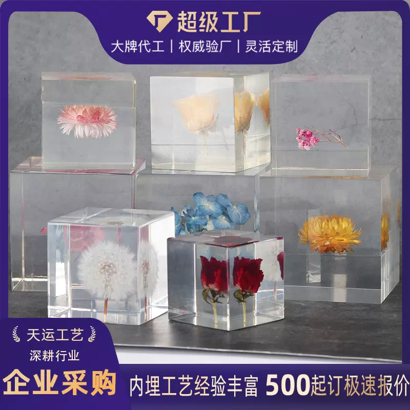 立方体镇纸镇透明内埋昆虫干花标本创意礼品小摆件树脂滴胶工艺品
