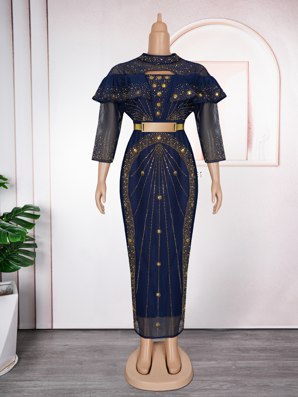 GraceChic Europäisch-Amerikanische Grenzgänger-Mode, neue afrikanische Plus-Size-Damenmode, Strass-Perlen-High-Waist-Bodycon_voghion.com