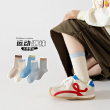 儿童袜子2025秋季新款精梳棉无骨中筒袜复古拼接诸暨袜业批发