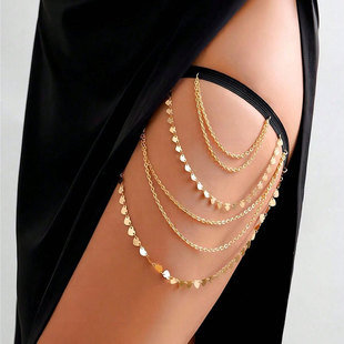 Europe and the United States cross-border new leg decoration multi-layer elastic belt chain sexy women's thigh chain multi-chain golden body chain