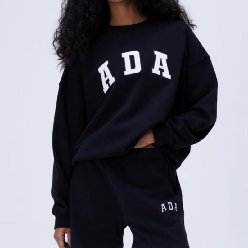 European and American Cross-Border Amazon Hot Casual Versatile Letter Loose Round Neck Ada Sweatshirt Fleece-Lined Warm Men's and Women's Shirts