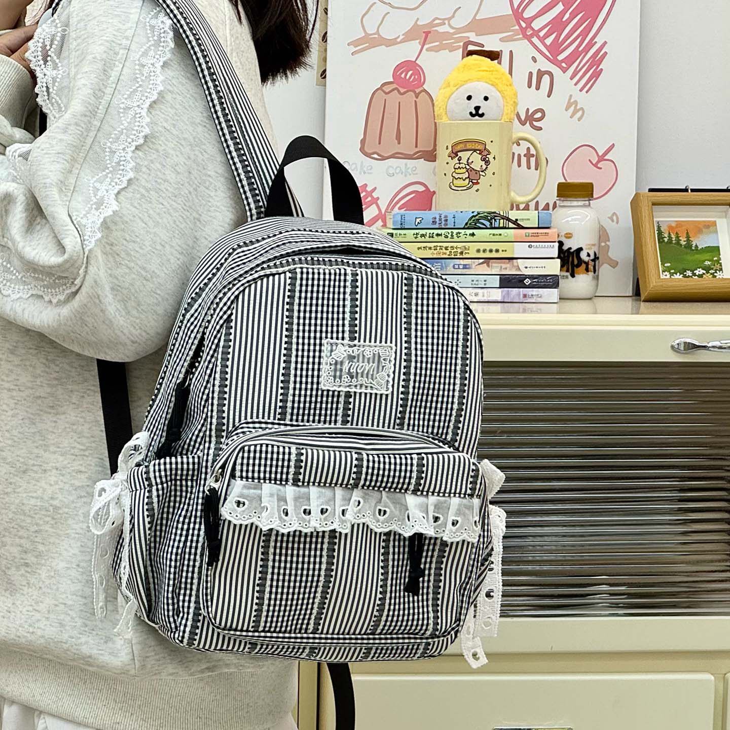 Dolce mochila de encaje mochila de malla multifuncional nueva mochila escolar de chicas de estilo de viento estudiantes de clase 2026 luz