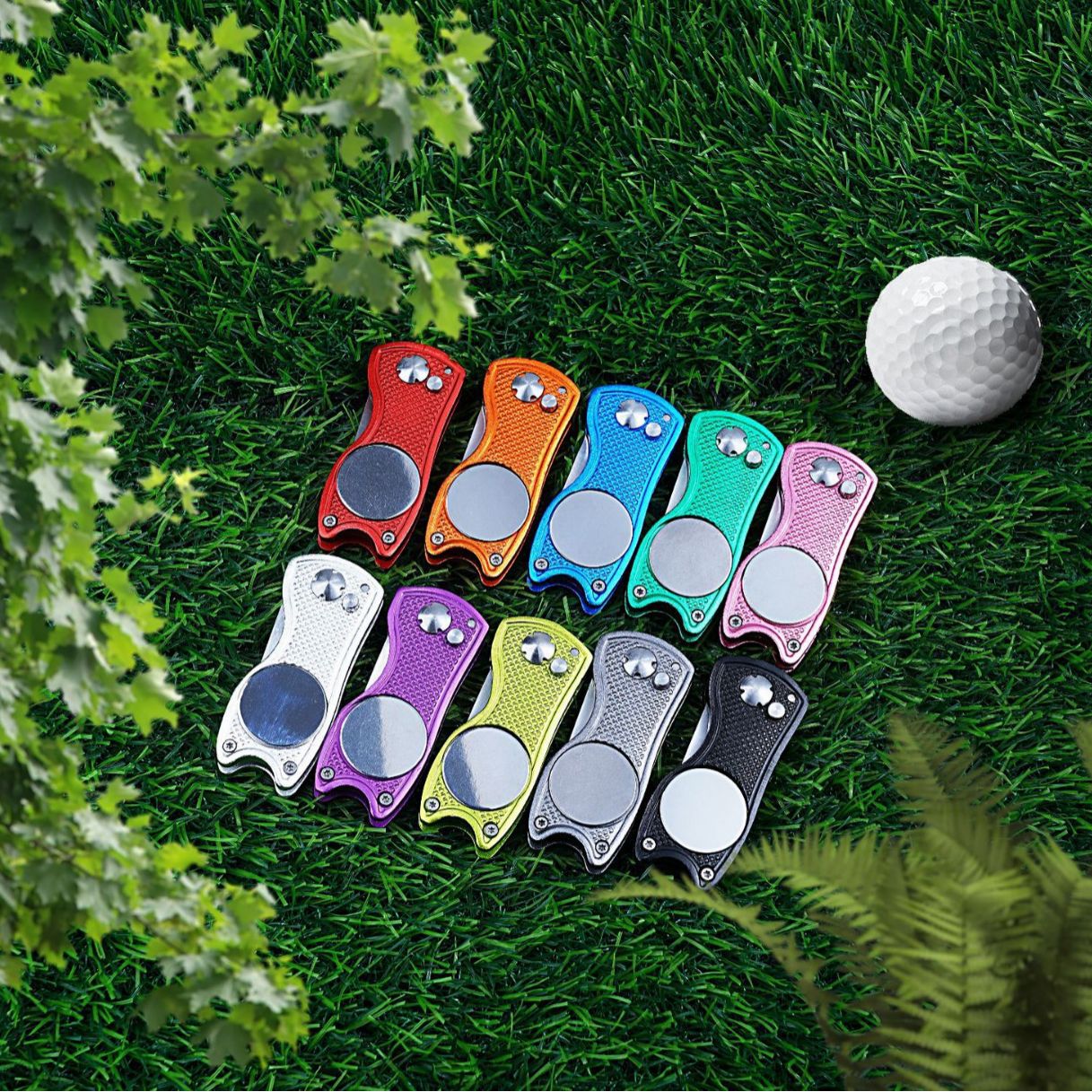 Golf Fruit Ridge tenedor cola de pescado mango de aluminio resorte de acero inoxidable Bola de metal tenedor herramienta de reparación de césped accesorios de golf