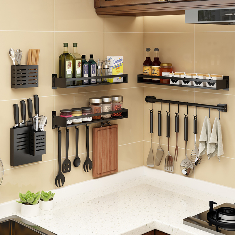 厨房置物架壁挂式免打孔调味料用品浴室家用收纳挂架功能卫生刀架|ms