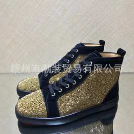 cl andgz男鞋黑色烫金钻高帮红底鞋水晶钻鞋女鞋铆钉大码情侣板鞋