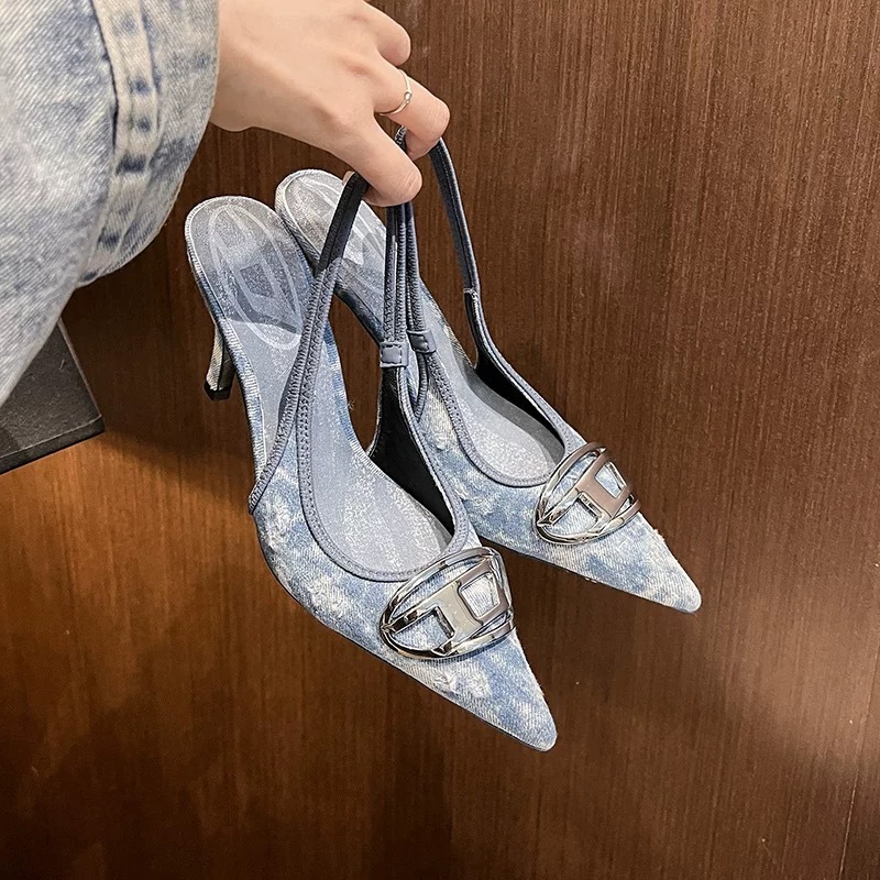 DISAI New Style 25 Spring/Summer High Version High Heels with High Heels Retro European and American Style Pointed Head Rear Empty Baotou High Heels