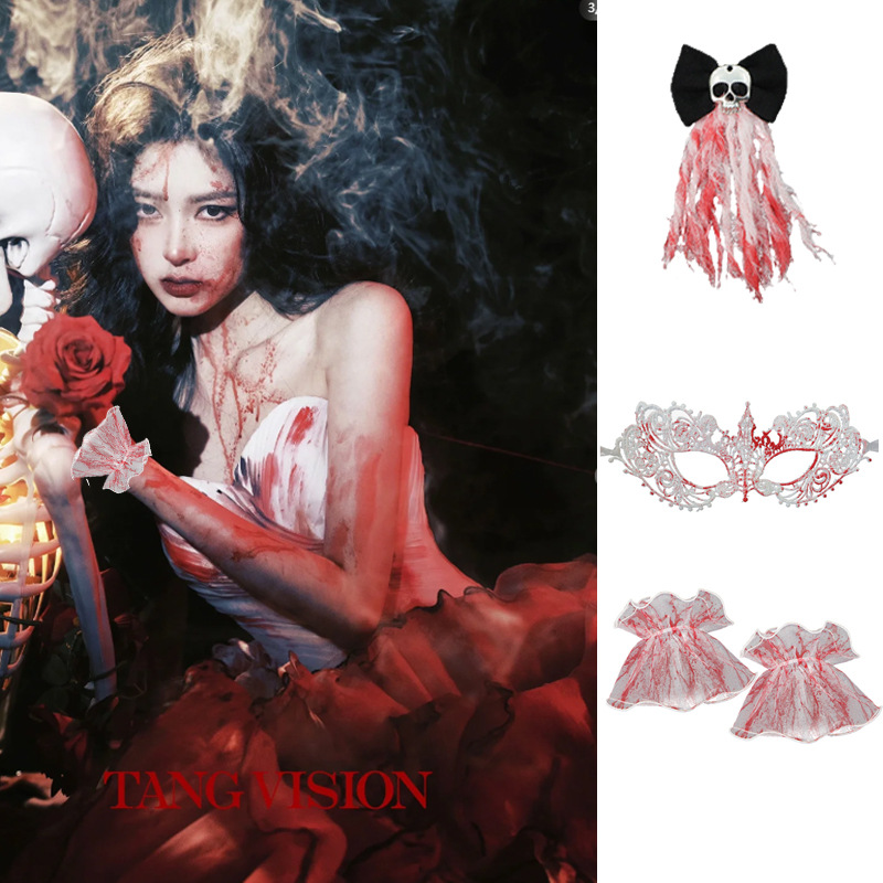Amazon nuevo Halloween Bloodstain Horror Costume Fantasmas Feast Witch Party Accessories Disfraces de baile de maquillaje