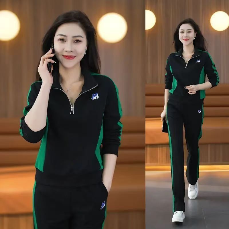 休闲运动套装女春秋季2025新款时尚洋气显瘦立领卫衣阔腿裤两件套|undefined