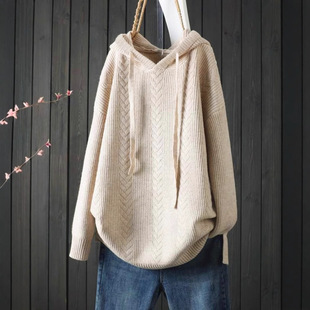 European and American Amazon Korean Style Drawstring Hooded Loose Solid Color Casual plus size Pullover Women's Sweater for Autumn and Winter