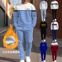 2025新款秋冬男士休闲套装跨境热卖格纹图案重磅大卫衣面料套装