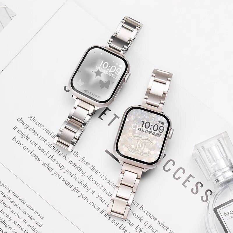 Suitable for Apple Watch Strap Iwatchs1-10 Generation Three Medium Sand S10 Stainless Steel Solid Thin Strap