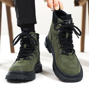 Martin Boots Men's 2024 New Autumn and Winter Tooling fleece-lined Snow Cotton Shoes High-top Motorcycle British Style Soft Leather Men's Shoes
