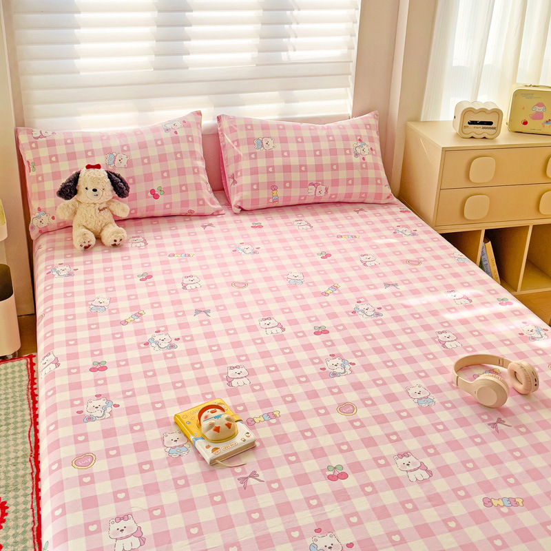 Sábanas a cuadros de algodón puro pieza individual 100 cama individual de algodón funda de almohada para dormitorio infantil traje de tres piezas