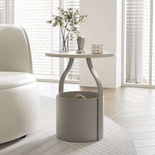 Italian Normcore Saddle Leather Side Table Modern Simple Living Room Sofa Small Round Table Accessible Luxury Hand-held Coffee Table Commercial Tea Table